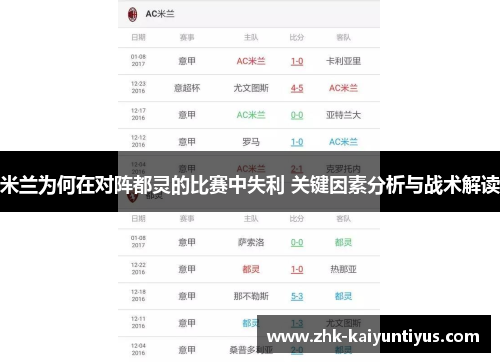 米兰为何在对阵都灵的比赛中失利 关键因素分析与战术解读